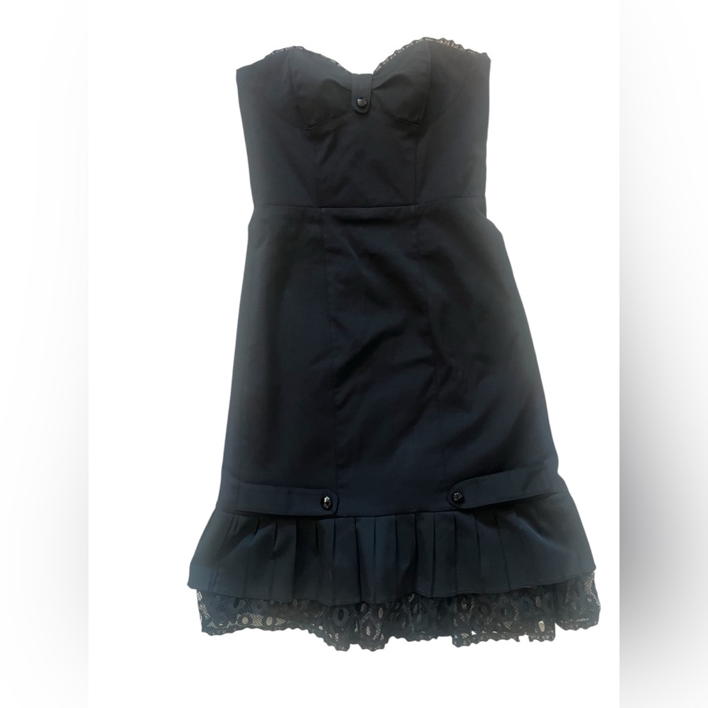 Betsey Johnson Black Strapless Dress with Lace Detail